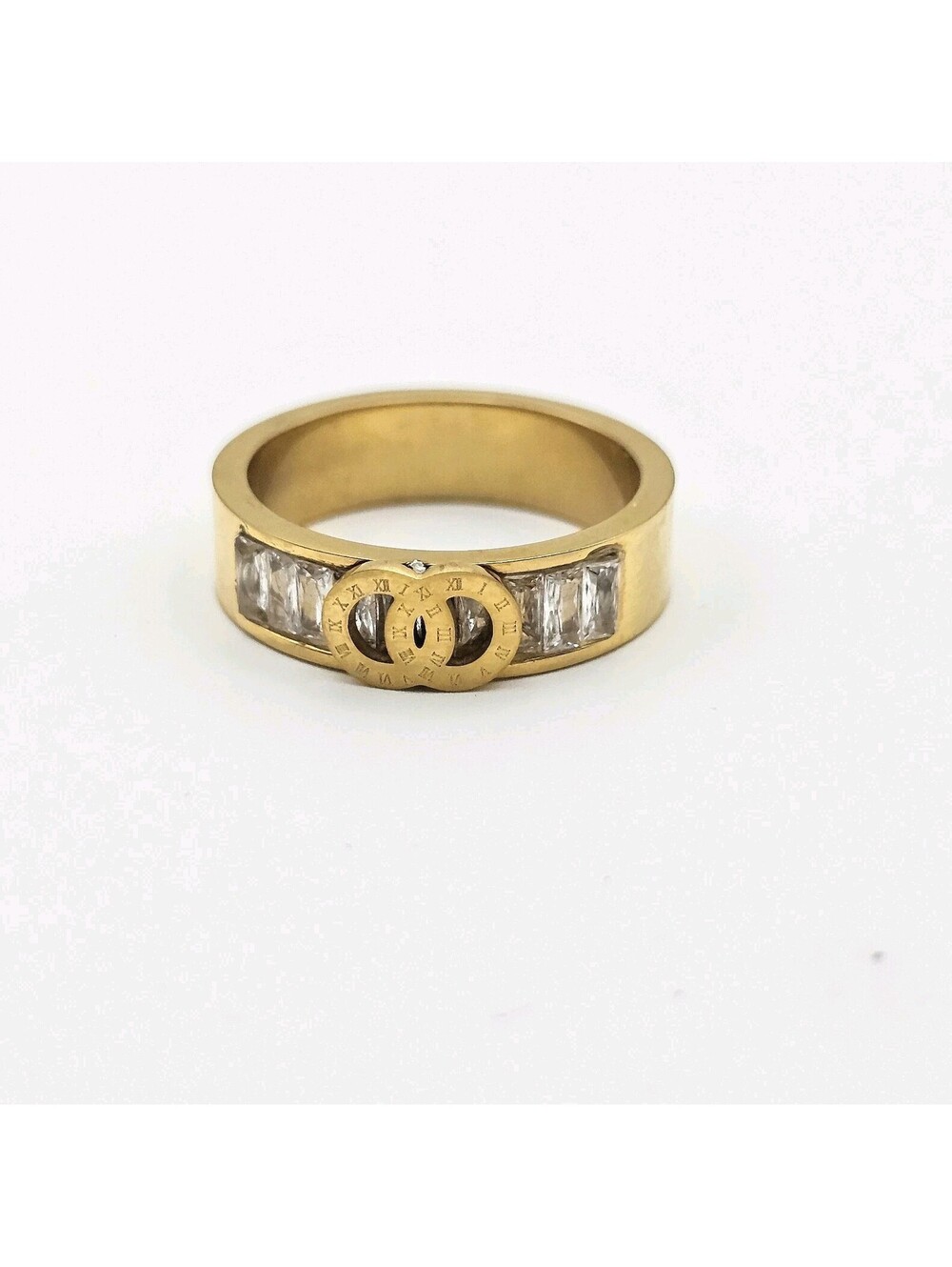 Size 9 Roman Numeral Clock Ring Designer-inspired No Fade Stainless Steel Gold